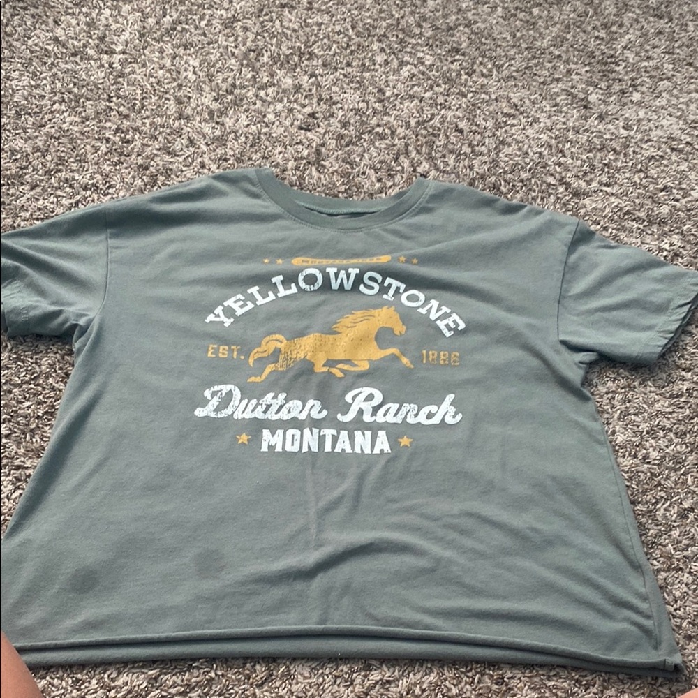 Green and Yellow Short Sleeve Tee with Yellowstone Graphic